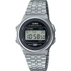 Casio Vintage montre unisexe A171WE-1AEF, cadran noir, bracelet en acier inoxydable argenté