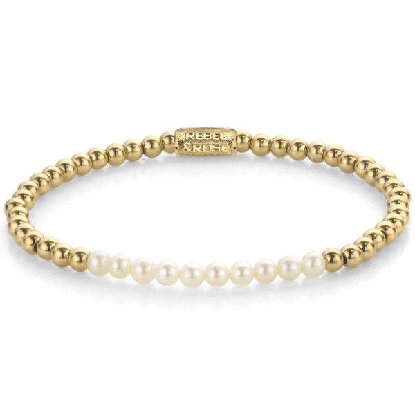 Rebel & Rose Pearl Gem meets Yellowgold femelle bracelet XS RR-40127-G-XS